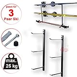 4U® Skihalter Set Skiträger Skistöcke Ski Aufbewahrung Wandhalter Halter für 3 Paar Gerätehalter Wandmontage Skiaufbewahrung