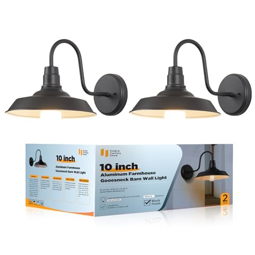 Image of 2-Pack Barn Lights Outdoor, Gooseneck Exterior Lighting Fixture, Aluminum Porch Light, Farmhouse Outdoor Wall Light, Outside Sconce Light for Patio, Garage