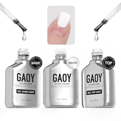 GAOY Gel Top Coat Base Coat and White Gel Polish Set 3 Pcs 16ml Clear Glossy No Wipe Combination and Color for UV Light Cure