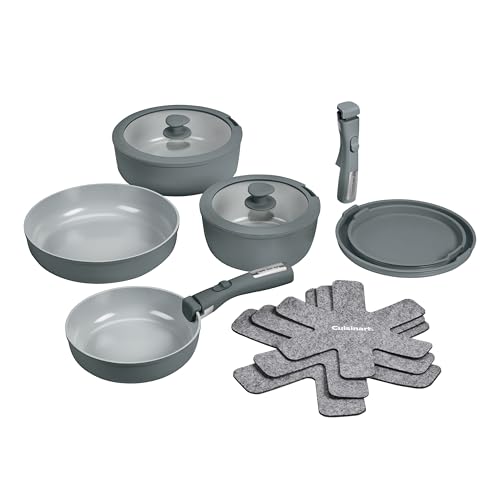 Cuisinart 13-Pc, ClickSmart Nonstick Detachable Handle Ceramic Cookware, Pots and Pans Set, Stackable Space-Saving Design, Compatible with All Stovetops, Induction & Oven Safe, PURELYCERAMIC by Cuisinart - Used condition - US$123.45