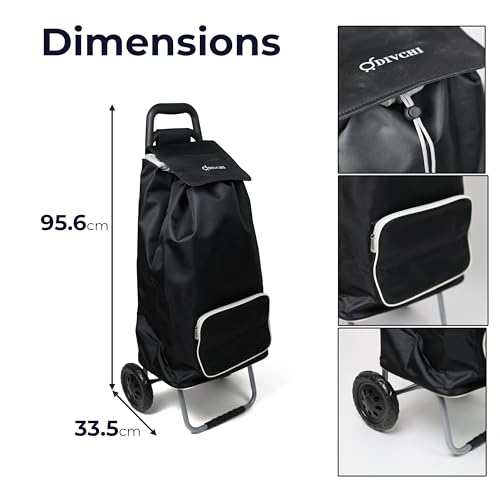 DIVCHI Einkaufstrolley mit 2 Rädern, faltbar, robust, zusammenklappbar, Einkaufswagen, Allzweckwagen, Rollwagen, Aufbewahrungswagen, Schwarz – Bild 6