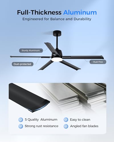 62 Inch Smart Outdoor Ceiling Fan with Light,5 Black Aluminum Blades - image 3