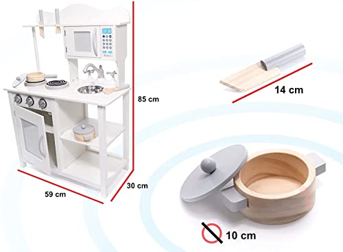 Spielküche aus Holz Spüle, Backofen und Dunstabzug, Kiefernholz, Birkenholz (Modell 6) – Bild 8