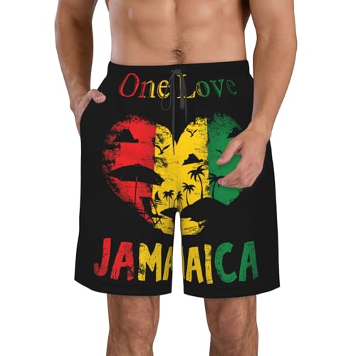 Jamaica Reggae Rasta Marijuana Leaf Men'S Swim Shorts Beach Trunks Quick Dry Hawaiian Swimming Shorts with Pockets