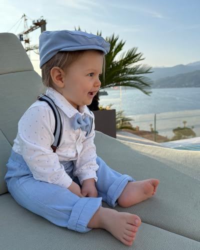 Volunboy Baby Boy Clothes Set Infant Gentleman Wedding Outfits Dress Romper Ring Bearer Beret Hat Suspenders Bowtie Suits2