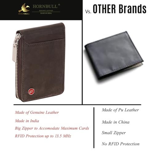 Image of HORNBULL Steve Coffee Brown RFID Blocking Leather Wallet for Men | Vertical Credit Debit Card Holder