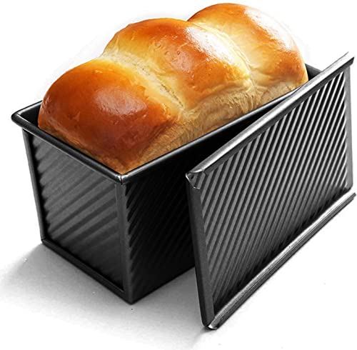 Loaf Pan with Lid for Baking Bread / Meat Loaf / Toast- Non Stick Bakeware Mould with Cover -Black Corrugated Steel with Lid for Oven Baking