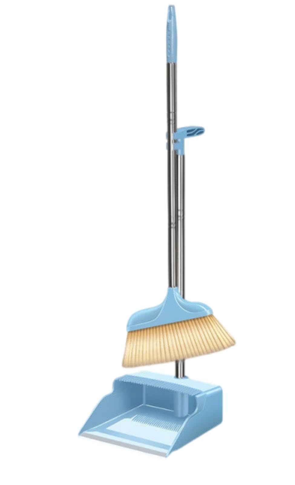 NIBHZ Juego Mejorado de Escoba y Recogedor para El Hogar, Mango Largo, Recogedor de Pie y Escoba para El Suelo del Vestíbulo de La Oficina de La Cocina,Blue
