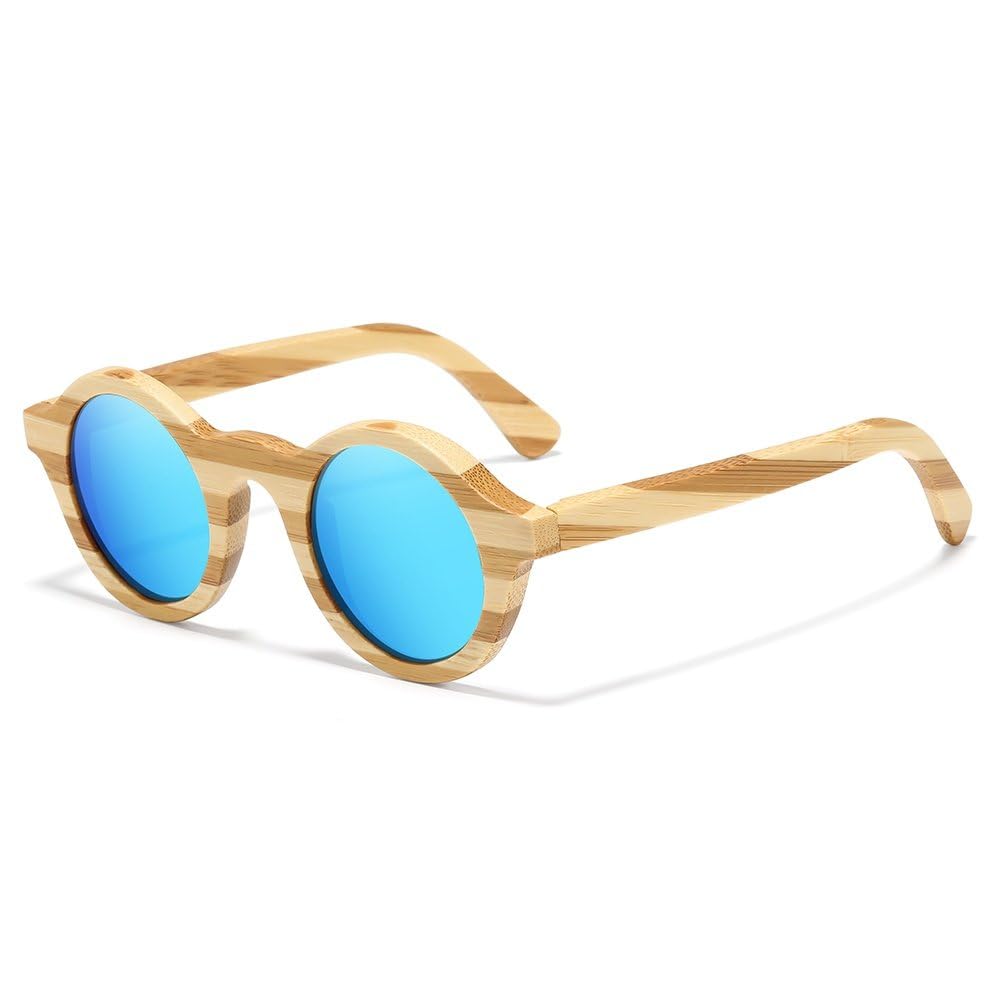 Gafas de sol de madera de bambú cebra natural para adultos, hechas a mano, polarizadas, con revestimiento de espejo, con estuche.