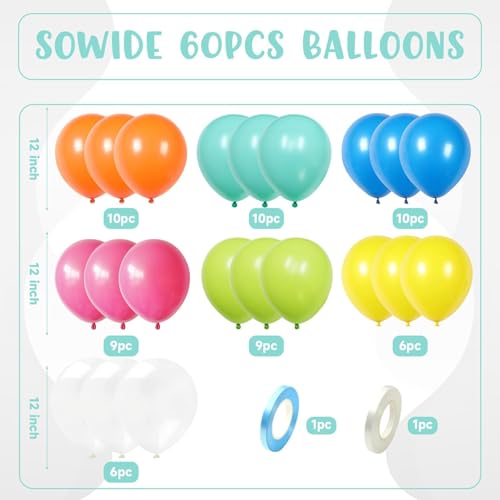 Image of Pool Party Balloons, 60pcs 12 Inch Blue Green Orange Yellow Hot Pink Teal Clear Balloons for Sea Life Theme Birthday Pool Beach Theme Party Decorations