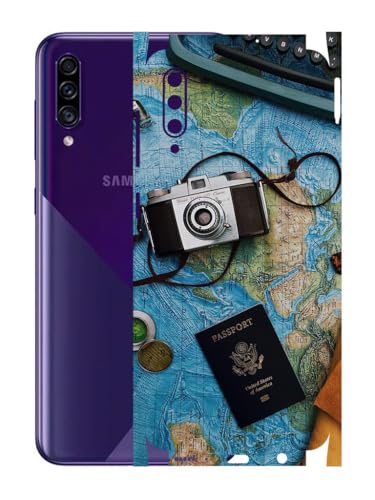 Image of AtOdds - Samsung Galaxy A30s Mobile Back Skin Sticker - Lamination - Rear Screen Guard Protector Film Wrap (Coverage - Back+Camera+Sides) (Design - Travel Map)