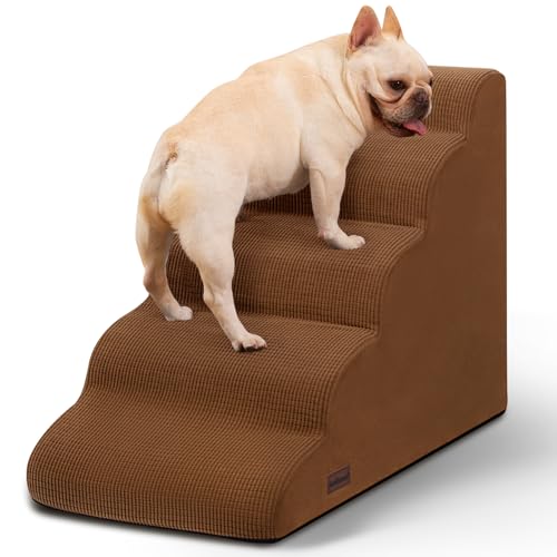 5-Step Dog Stairs and Ramp for High Bed,Non-Slip Sturdy Pet Steps for Small Dogs and Cats,22.2" H,Brown