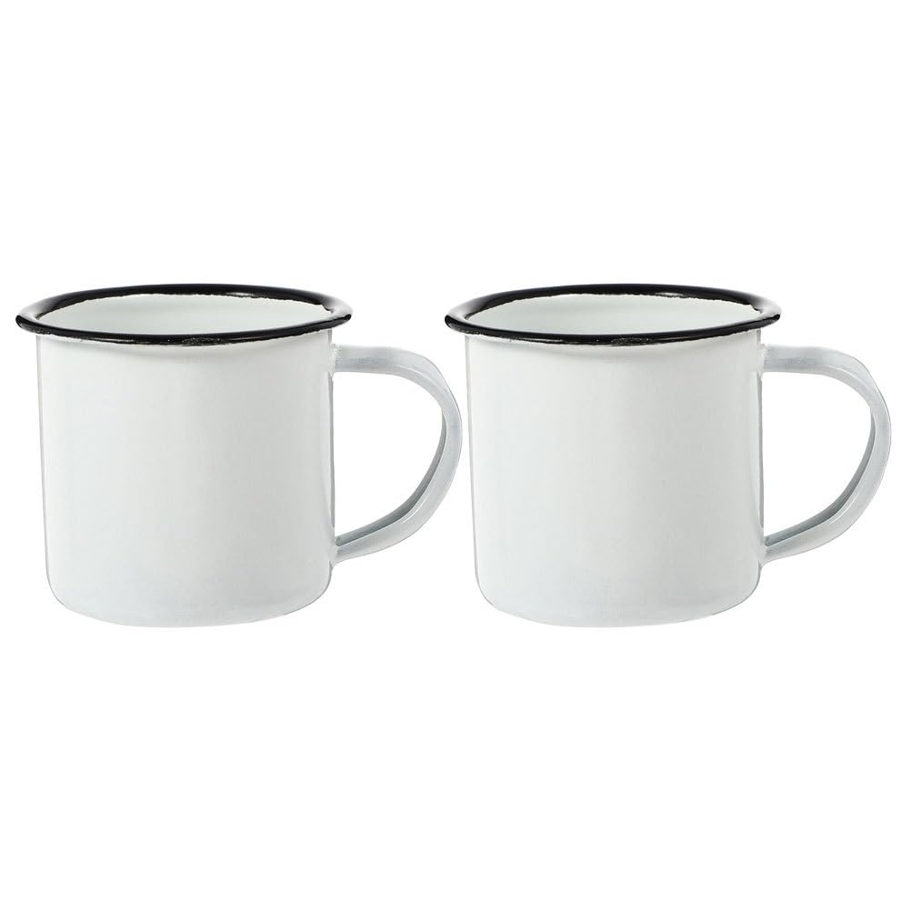 Toddmomy 2pcs Retro Enamel Mugs for Camping Home Office White Tin Water Cups Milk Tea Capacity
