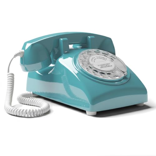 Opis Technology 60s Cable Teléfono Fijo Retro Vintage – Teléfono Antiguo de Disco con Campana Metálica, Cero Radiación y Estilo Clásico de los Años 60, Azur