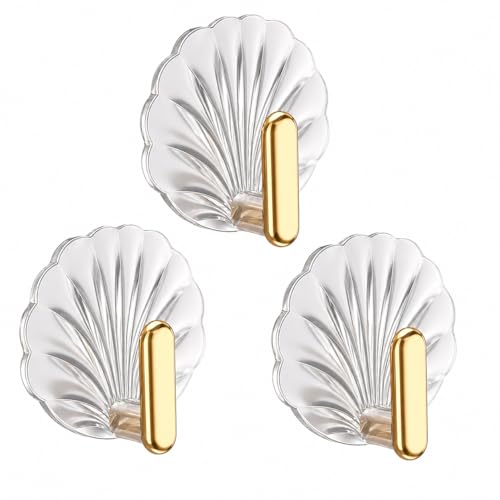 Image of Wall Hooks Self Adhesive Heavy Duty (Pack of 1) | Transparent Decorative Shell Hooks | No Drill Waterproof Sticky Hanger for Bathroom Kitchen Keys Towels Home Organizer (3)
