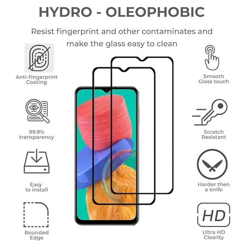 Image of Tempered Glass Screen Protector Compatible with Samsung Galaxy M33 / Samsung Galaxy F23 / Samsung Galaxy M23 / Samsung Galaxy A23 / Samsung Galaxy M13 4G, 9H Hardness Pack of 2