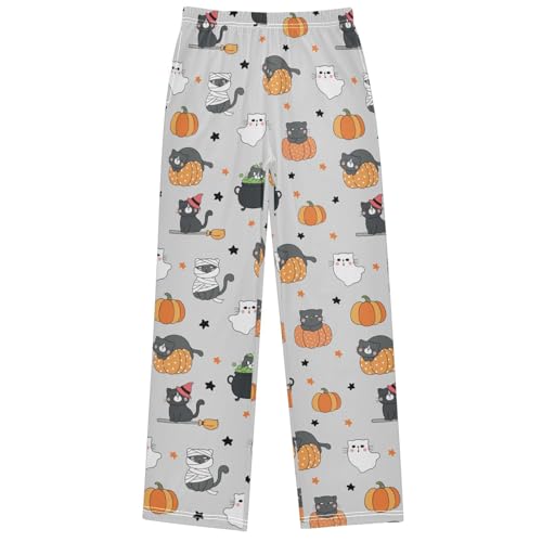 Boy's Pj Pants Halloween Cute Cat Pumpkin Lounge Bottoms Elastic Kids Sweatpants Joggers with Pockets Size 6-14