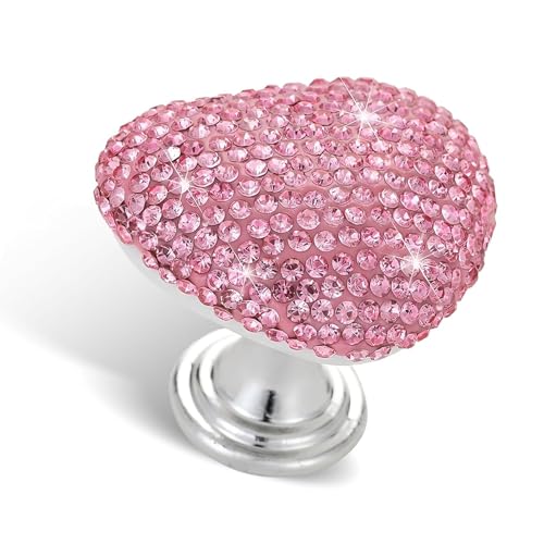 Qurbuns Bling Push Start Button Cover, Pink Rhinestone Heart-Shaped Push to Start Button Cover for Car Decor, Engine Start Stop Button Cover for Women, Universal for Most Cars (Pink)