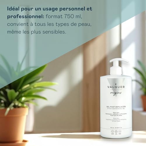 VALQUER ORIGINS Soin Hydratant Post-Épilation à l’Aloe Vera | Tous Types de Peau | Apaise, Rafraîchit et Protège | Vitamine E et Capsules de Coton | 750 ml – vue 6