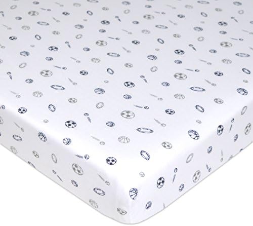 American Baby Company Printed 100% Natural Cotton Jersey Knit Fitted Portable/Mini-Crib Sheet, Navy/Grey Sports, Soft Breathable, for Boys, 1 Count (Pack of 1)