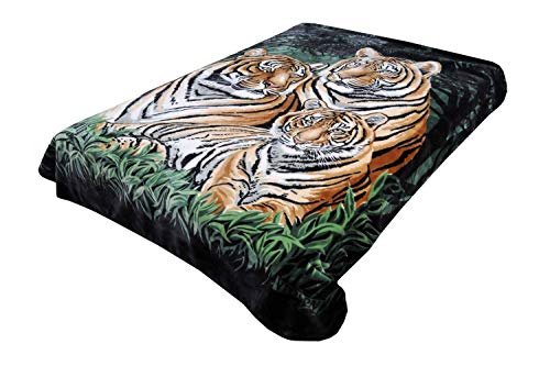 Crover B0Q-Qix-0Sy Korean Solaron Super Thick Mink Blanket (King, 3 Tigers Green), Multicolor #TOP1