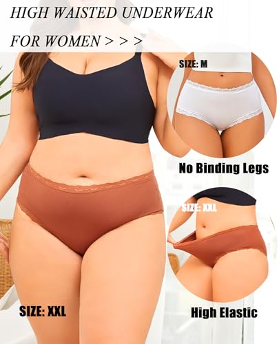 Sth Big Cotton Underwear for Women High Waisted Womens Underwear Pack Sexy Lace Edge Bikini Cheeky Panties Brief4