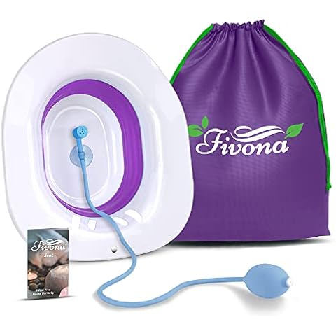 Sitz Bath for Hemorrhoids Relief, Foldable Basin for Toilet Seat, Ideal for Essential Postpartum Care, Perineal Soaking & Hygiene, Includes Hand Flusher with Sprayer, Yoni Steam Tub by Fivona Cover