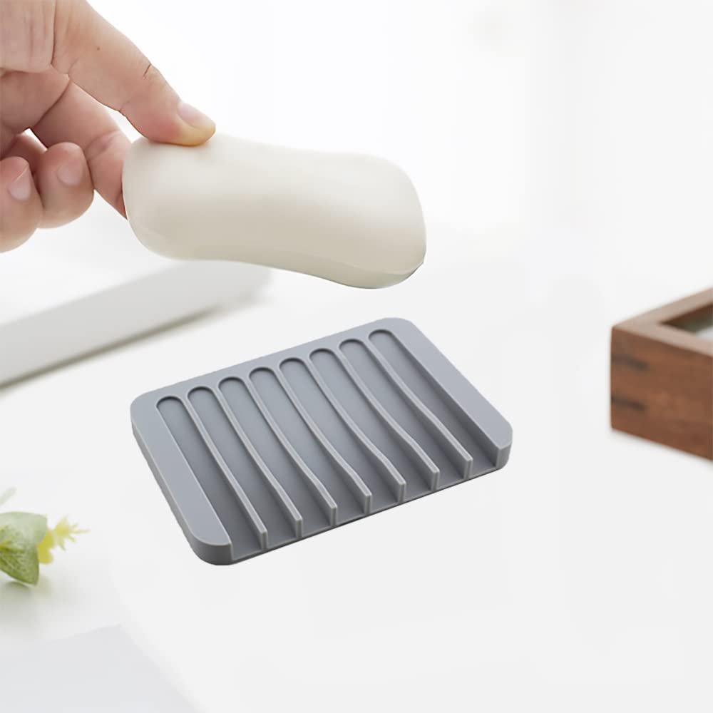 Topsky Set van 2 lange duurzame siliconen zeepbakjes met zelfledigende drainage, droogontwerp, voor keuken, doucheruimte, badkamer (grijs). Houd je zeep langer vers en schoon