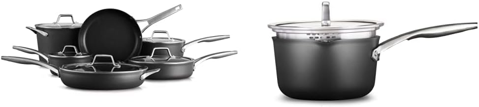 Calphalon Premier Hard-Anodized Nonstick Cookware, 11-Piece Pots and Pans Set & Premier Hard-Anodized Nonstick 3.5-Quart Sauce Pan with Lid
