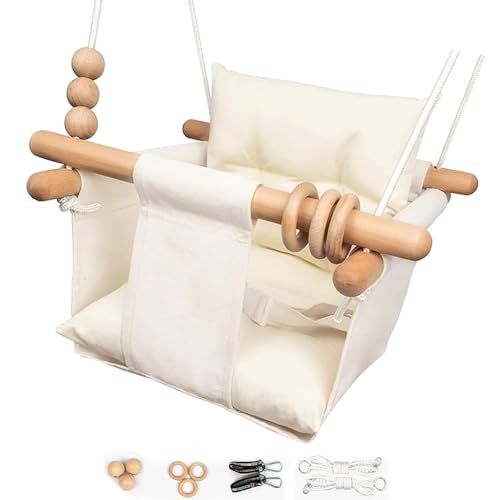 Tislly Baby Swing Outdoor Indoor Toddler Swing Seat with Safety Belt, Canvas Hanging Swings Outside Tree Swing Great Gift for Baby Boys Girls Kids Lovers