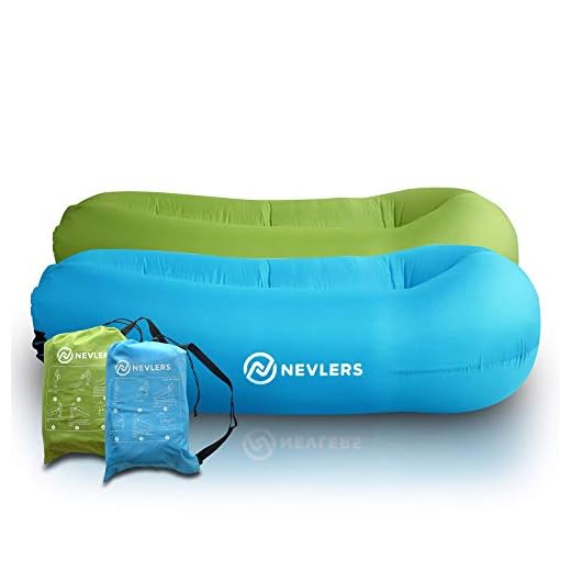Nevlers 2 Pack Inflatable Lounger with Side Pockets and Matching Travel Bag - Blue & Green - Waterproof and Portable - Great and Easy to Take to The Beach, Park, Pool, and as Camping Accessories