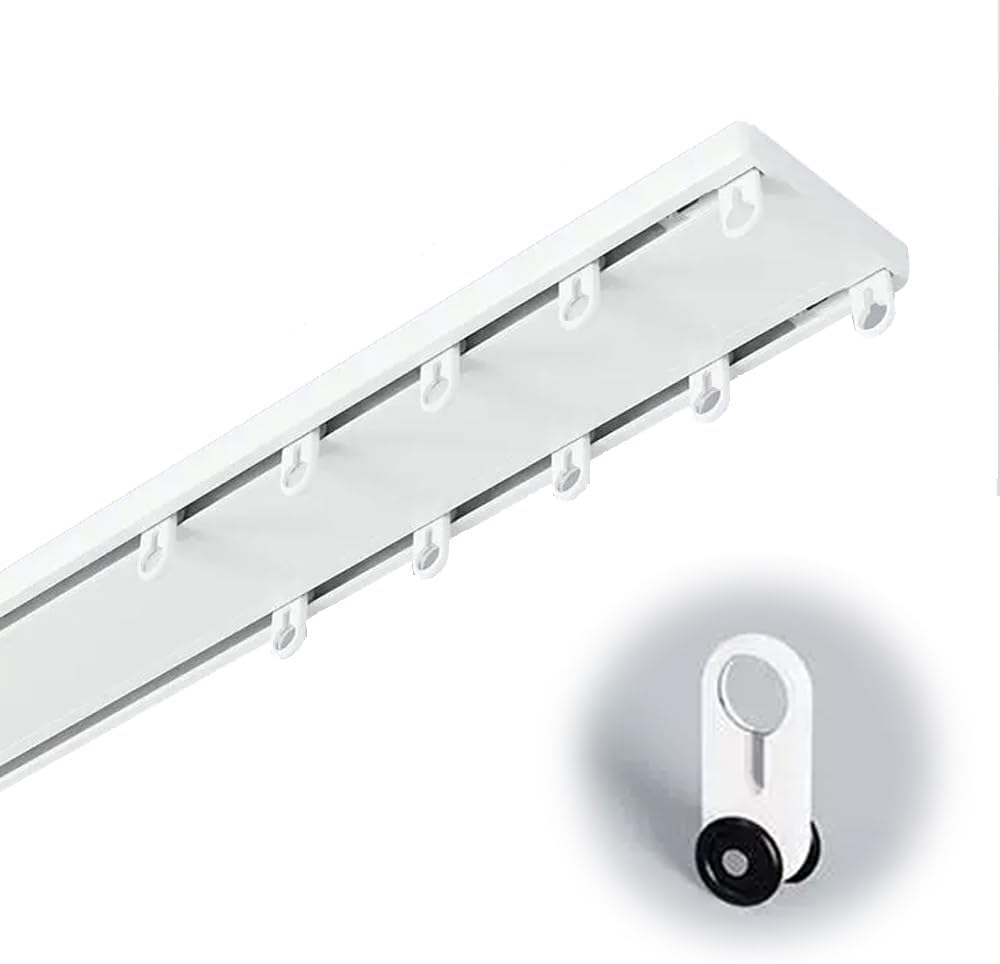 Heavy Duty Double Curtain Track System 3.3-20ft, Aluminium Ceiling Mount Curtain Rails for Room Divider, Adjustable Curtain Rods, White Finish