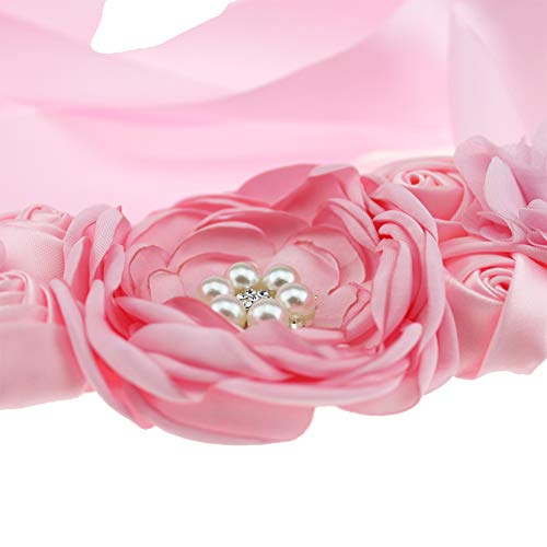 Lauthen.S Maternity Pregnancy Flower Sash Belt, Floral Pearls Sash for Baby Gender Reveal Party/Baby Shower3