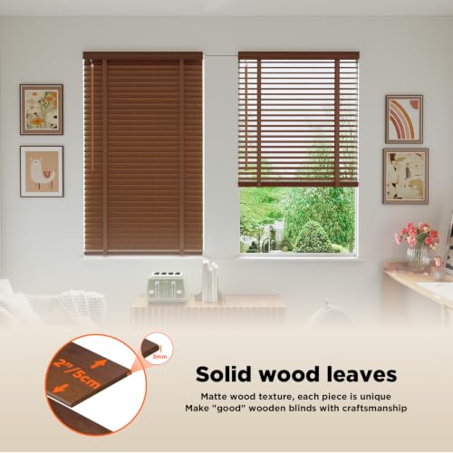2" Slats Wood Blinds for Indoor Windows: Cordless Solid Wooden Blind&Shades by YuUniqex - Used condition - Image 3