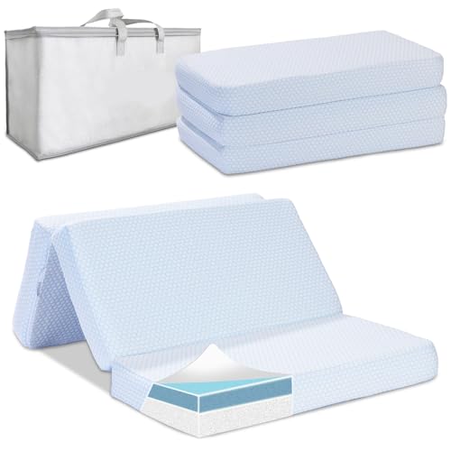 Image of Trifold Pack and Play Mattress,38 inchx26 inch Double-Layer Breathable Memory Foam | Portable, Carry Bag Included, Removable Cover,Breathable,Soft,Skin Friendly Fabric,Machine-Washable,Pack n Play Mattress