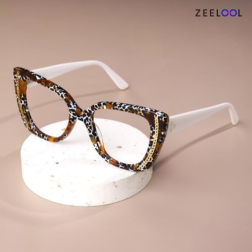 Image of Zeelool Cat Eye Blue Light Blocking Glasses Acetate Frame Women Eyeglasses JGM182863-02 Leopard, Medium
