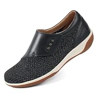 PROCHAIN Mocassins femininos de couro respirável, confortáveis, modernos, casuais, leves, para caminhada, Preto brilhante, 41