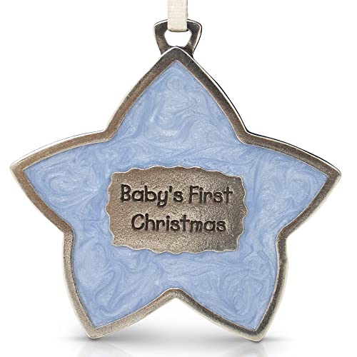 Danforth Pewter Personalized Baby Boy First Christmas Ornament – Customized, Monogrammed & Engraved Keepsake for New Baby Boy –My First Christmas Ornament – 2” Baby Blue Star – Made in USA