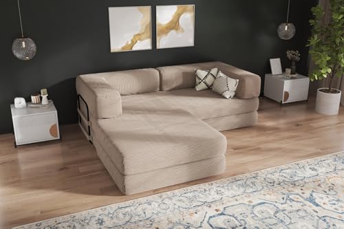 NIMBA LITERIE CANAPÊ PUFU Ottoman - CANAPÊ-LIT Convertible en Velours CÔTELÊ, MODULAIRE (TOFFET)