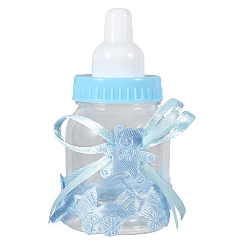 12 Mini Biberones de Leche para Baby Shower, Biberón de Baby Shower, Biberones de Caramelo con Lazo, Lindas Decoraciones en Rosa y Azul para Fiesta de Cumpleaños