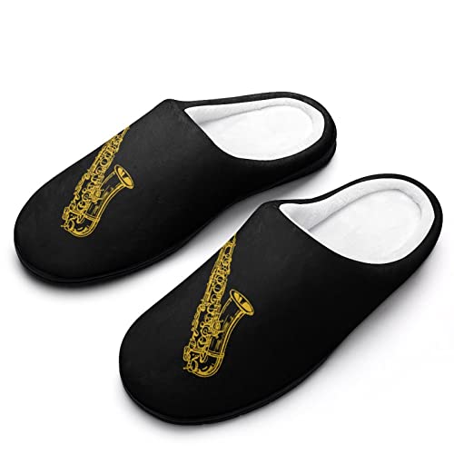 Saxophone Musical Instrument Men's Cotton Slipper House Shoes Memory Foam Soft Indoor/Outdoor