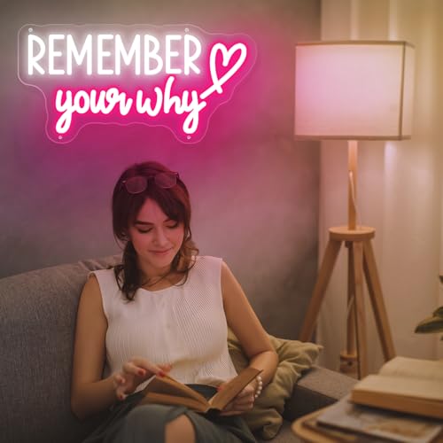 Image of Neon Sign Remember Your Why Neon Sign Dimmable Neon Light Sign for Wall Motivational Wall Art Neon Light for Office, Bar, Gym, Cool Neon Light Sign for Party, Events, Birthday Gifts