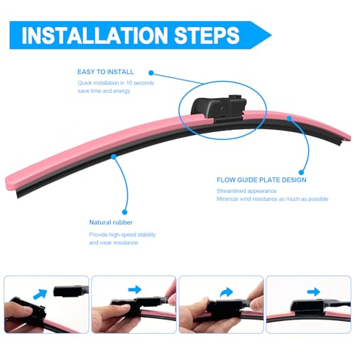 CJPPPZIW® Windshield Wipers Replacement for Ford Bronco Sport 2021-2024,Streak-free,OEM Quality Premium All-Season Front Rear Pink Wiper Blades-22"+20"+9"(Pack of 3) by CJPPPZIW - Image 8