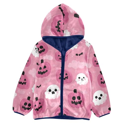 Halloween Pumpkins Ghosts Bats Toddler Fleece Jacket Girl Boys Hooded Fleece Jacket Coat Warm Outwear Zip-up 3-10T