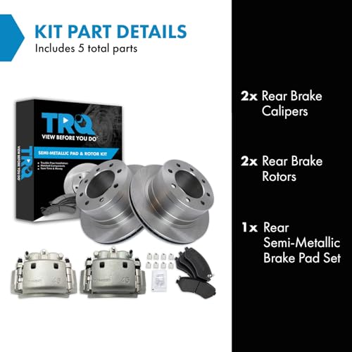 Image of TRQ Rear Brake Pad, Caliper, & Rotor Kit Semi-Metallic Vented Compatible with 2006-2008 Dodge Ram 1500 2003-2008 Ram 2500, 3500