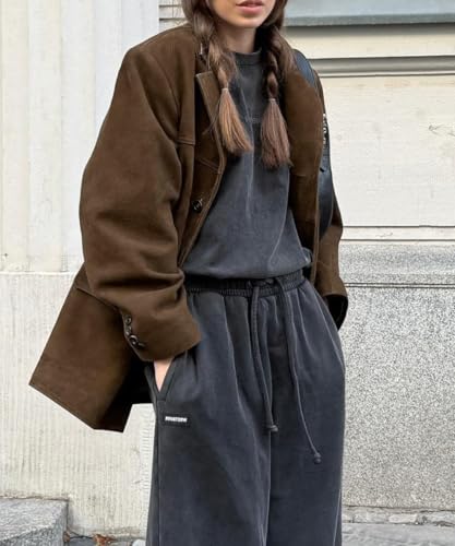 RICHTRUE Old Money Aesthetic Winter Suede Jacket Y2k Outerwear Brown Faux Leather Jacket Women Fall Fashion 2025 Trendy3