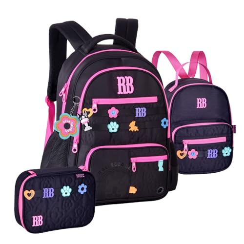 Kit Rebecca Bonbon Mochila de Costas Escolar com Estojo e Lancheira Térmica 2026 (PRETO)