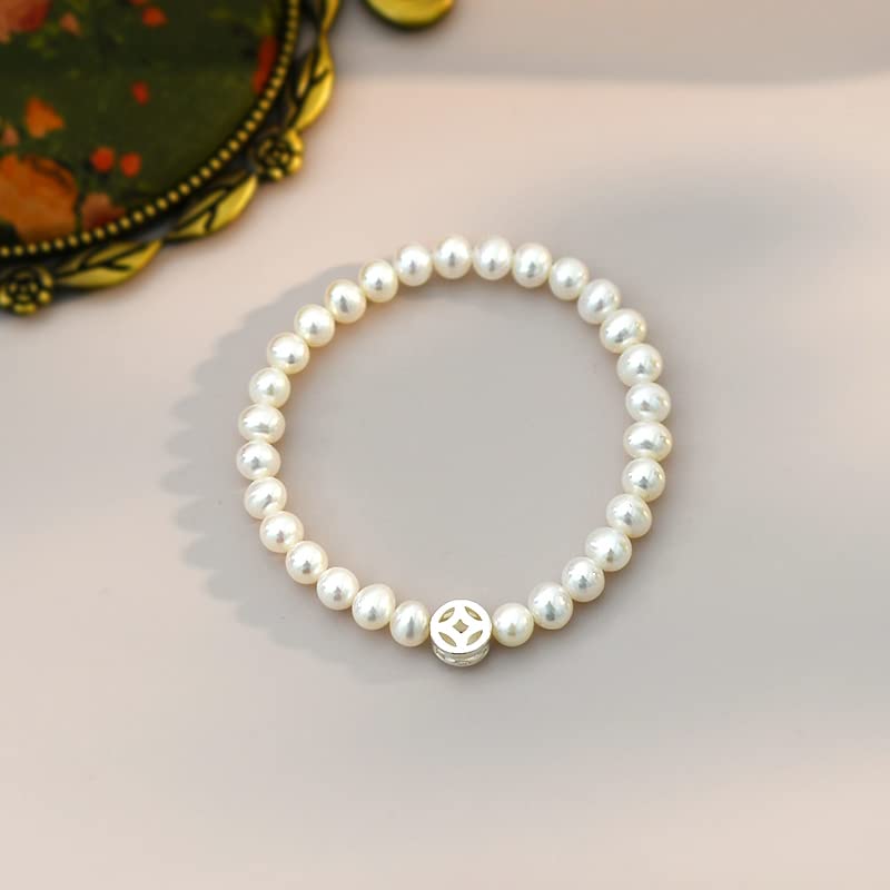 Perla Natural De Agua Dulce Plata De Ley 925 Calcedonia Verde Amor Moneda Pulsera Joyería para Mujer