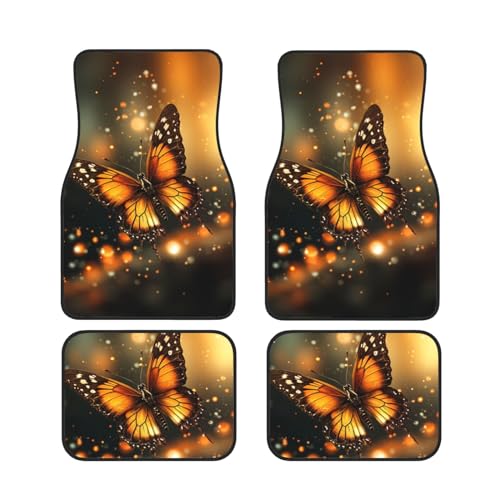 Tapis de sol de voiture universels contre la saleté : lot complet motif papillon orange