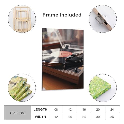 Toile murale cadre suspendre lecteur disques décoration vintage 50x75 cm